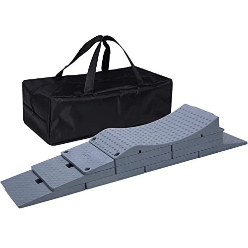 Homeon Wheels RV Leveling Blocks, One Top Tire Wheel Chock and 9 Pack Interlocking Leveling Blocks with Carrying Bag, Heavy Duty Camper Leveling Blocks and Chocks Anti-Slip Pads Design (Gray)