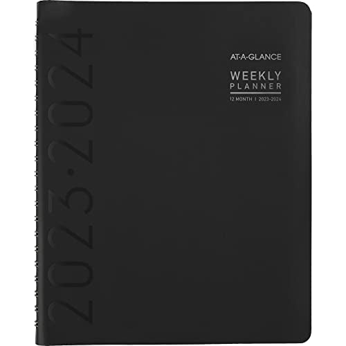 AT-A-GLANCE 2023-2024 Academic Planner, Weekly & Monthly, Half-Hourly Appointment Book, 8-1/4" x 11", Large, Monthly Tabs, Pocket, Flexible Cover, Contempo, Black (70957X05)