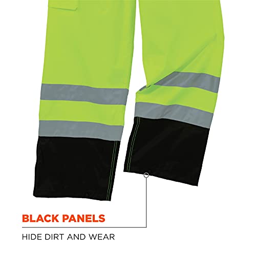 Ergodyne Unisex Adult Waterproof Bibs, Bottoms, Reflective, Class E Hi-Vis Rain Black, Lime, Small US