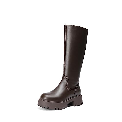 DREAM PAIRS Knee High Boots Women, Comfortable Platform Round-Toe Side Zip Chunky Boots for Women, Sdkb2301w, Black, Size 6