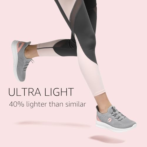 STQ Slip ins Walking Shoes Women Arch Support Slip on Hands Free Sneakers Non Slip Maternity Fashion Orthopedic Diabetic Light Grey Pink Size 6