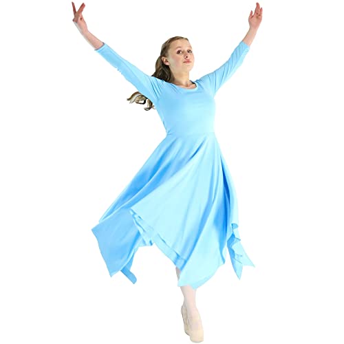Danzcue Girls Celebration of Spirit Long Sleeve Praise Dance Dress, Aqua Blue, S-M