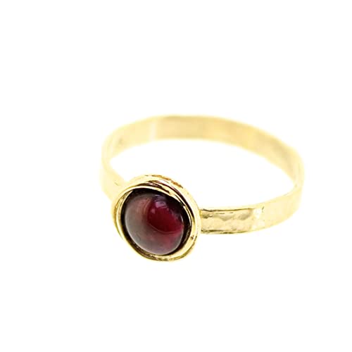 Garnet ring, Garnet gold ring, Red stone ring, 14k gold plating stone ring band, Stacking stone ring, Small stone gold ring (garnet, 9)