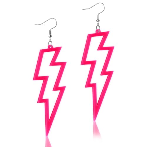 Telooco 80s Earrings for Women Neon Acrylic Earrings Lightning Boltt Earrings for Women 80s Theme Party Costume(Yellow)