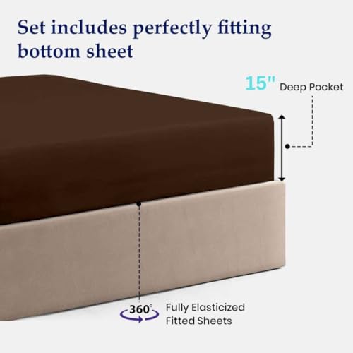 RV Full(53x75) Sheet Set 4 Pcs- 100% Microfiber Chocolate Solid, RV Camper Bunk Sheets, Fits Upto 15 inch Deep Pocket Mattress, for Your Travel Trailers Bedding- RV Sheets RV Full, Solid Chocolate