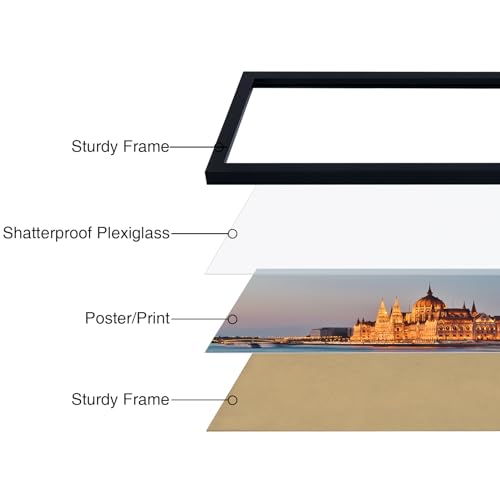 Vittanly Picture Frame, 24x36 inches, Black, Set of 3, Plexiglass, Wall Gallery Frame for Artwork, Vertical or Horizontal Display