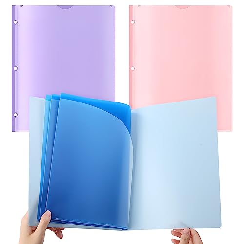 SKYDUE 7 Pocket Folder, Pocket Folders with Clear Front Pocket, Heavy Duty Plastic File Folder, Muted Pastel Colors, Letter Size, Pack of 3