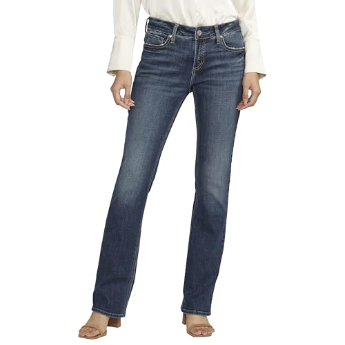 Silver Jeans Co. Women's Elyse Mid Rise Comfort Fit Slim Bootcut Jeans, Med Wash ECF258