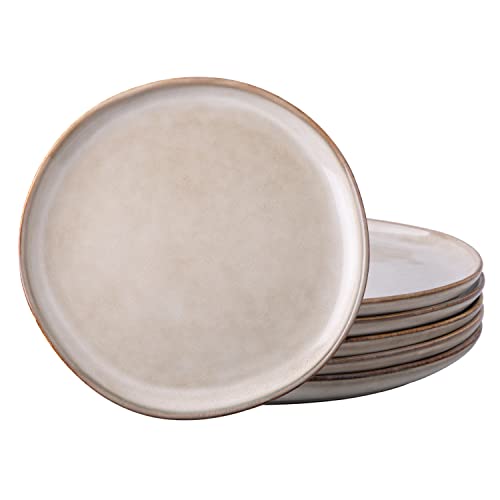 AmorArc Ceramic Plates Set of 6, 8.5 Inch Handmade Reactive Glaze Stoneware Plates set for Dessert, Salad, Appetizer, Small Dinner Plates, Microwave & Dishwasher Safe, Scratch Resistant-Cappuccino