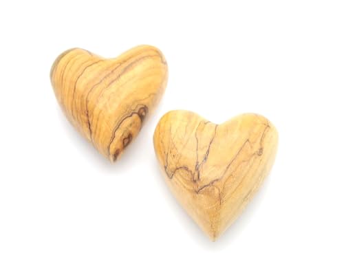 Handmade Wooden Hearts, Set of Five Olive Wood Carved Hearts from the Holy Land, Carved Wood Hearts for gifts Anniversary Valentine Gift, Loss Love, Wooden Hearts for Wedding, Wood Heart Décor