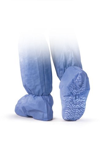 Medline Multilayer Poly Boot Covers, Non-Skid, Elastic Ankle, Size Regular Fits Up to Men's Size 12, Blue (Pack of 50)