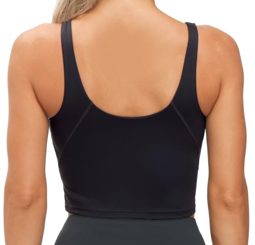 Women’s Longline Sports Bra Wirefree Padded Medium Support Yoga Bras Gym Running Workout Tank Tops (Black, Medium)