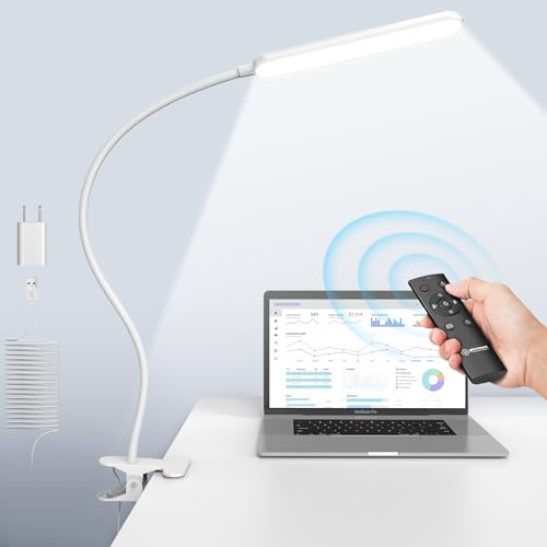 Glocusent 5W Multi-Purpose Clip On Light, 38 LED Eye Caring Reading Bed Lamp, 5 Color & 5 Brightness with a Remote, 30-Min Auto Off Timer, Perfect for Bed Reading/Studying/Working