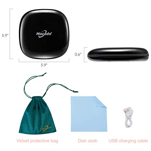 Compact LED Magnifying Travel Makeup-Mirror - 4 inches 1X/10X Magnification Small Hand Pocket Dimmable Double Sided USB Rechargeable Touch Screen, Portable Tabletop Cosmetic (Black)