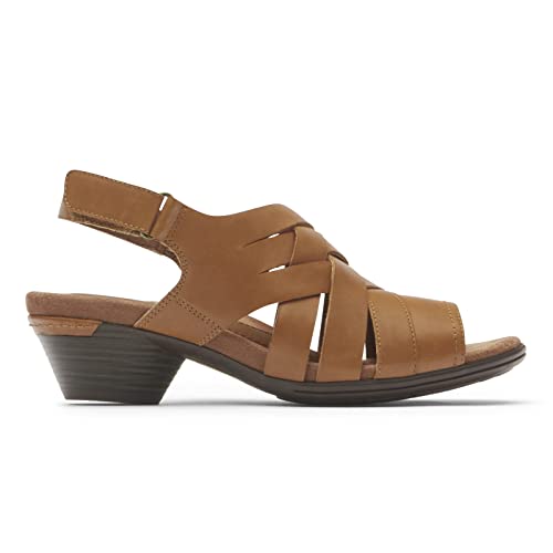 Rockport Women's Laurel Woven Sandal, Black Leather, 7.5 Narrow