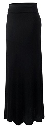 URBAN K Womens Basic Foldable High Waist Regular and Plus Size Maxi Skirts Black