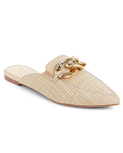 Juliet Holy Womens Mules Flats Pointed Toe Backless Loafers Slip on Metal Chain Slides