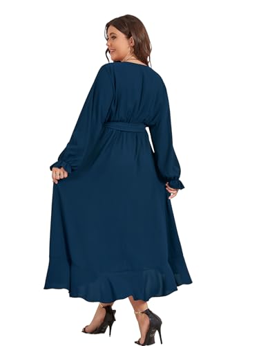 SCOMCHIC Women Plus Size Wedding Guest Maxi Dress Long Sleeve Wrap V Neck High Low Split Ruffle Cocktail Dress with Belt White