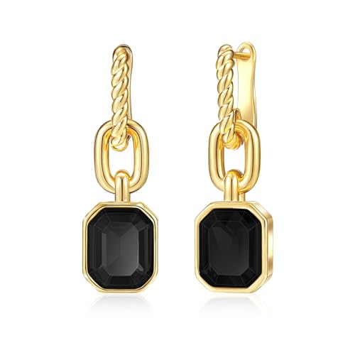 Mesovor Gold Crystal Hoop Earrings for Women Trendy, 18K Gold Plated Hoop Earrings | Emerald Green Black Crystal Dangling Earrings Jewelry Gift for Mother Wife (Hot Neon Pink)