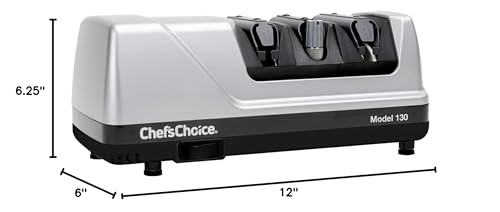 Chef'sChoice 130 Professional Electric Knife Sharpening Station for 20-Degree Straight and Serrated Knives Diamond Abrasives and Precision Angle Guides, 3-Stage, Silver