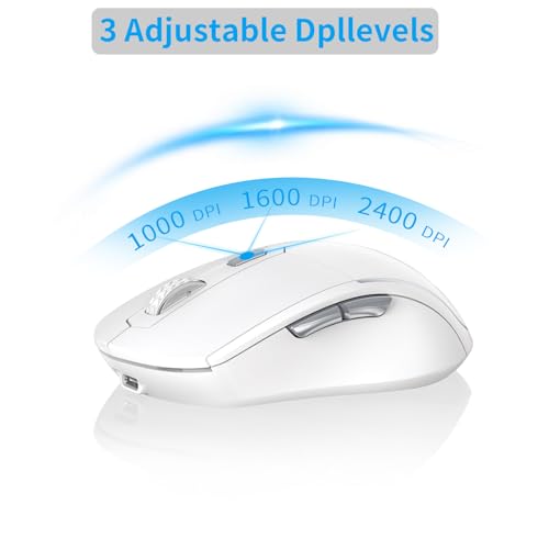 Wireless Keyboard Mouse Combo, Ultra Slim Computer Keyboard and 2400 DPI USB Silent Mouse with Invisible Light Design, Scissor Switch, for Laptop PC Chromebook Windows (KM202-Silver White)