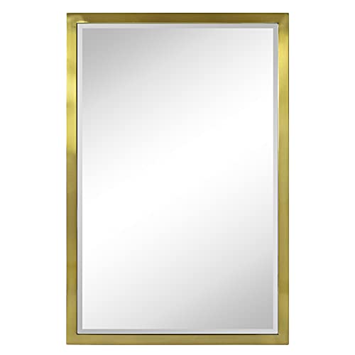 TEHOME Gold Metal Framed Recessed Bathroom Medicine Cabinet with Mirror Rectangle Tilting Beveled Vanity Mirrors for Wall 16 x 24 inches