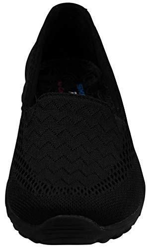 Skechers Women's Reggae Fest Willows Flat, Black/Black Mesh, 9 M US