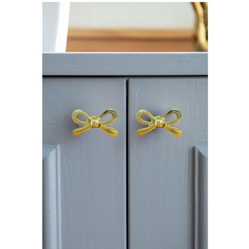 Perilla Home Set of 6 Brass Bow Knobs for Cabinet & Drawers Decorative Bow Knobs for Home Kitchen Cabinet Hardware Cupboard Metal knobs Door Dresser Wardrobe and Drawer Pulls
