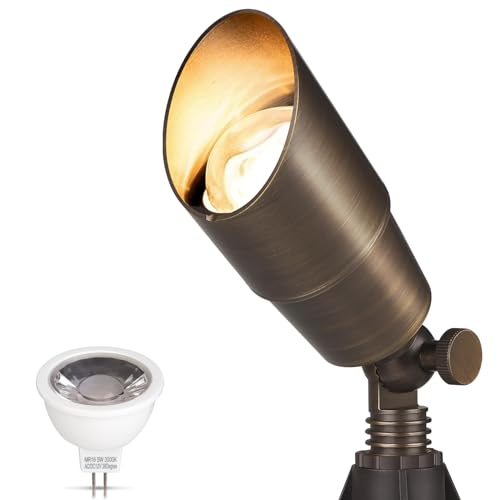 Gardencoin Solid Brass Outdoor Landscape Spotlight, 12V Low Voltage LED Spot Light Waterproof for Garden and Yard Uplighting, Bronze Heavy Duty Accent Lighting Fixture with 2700K Bulb, Single