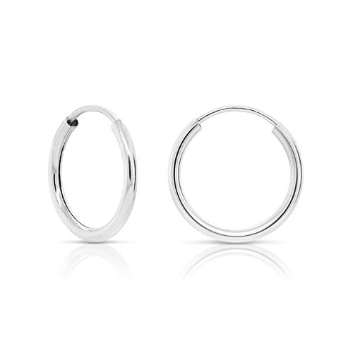 14k White Gold Round Endless Hoop Earrings - 10-18mm (10mm)…