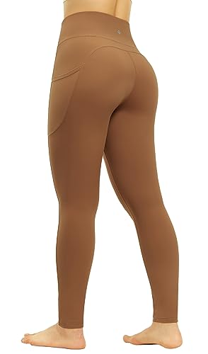 PERSIT Softness Stretchy Workout Leggings - High Waisted Yoga Pants for Women with Pockets Brownish Red