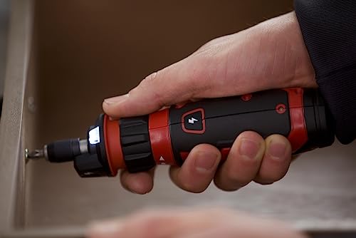 SKIL Rechargeable 4V Cordless Screwdriver with Circuit Sensor Technology, Includes 9pcs Bit, 1pc Bit Holder, USB Charging Cable - SD561201, Red