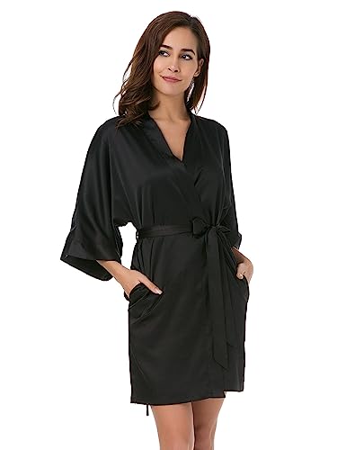 SIORO Women's Satin Kimono Robes 3/4 Sleeves Silk Bathrobes for Wedding Getting Ready Loungewear S-XXL