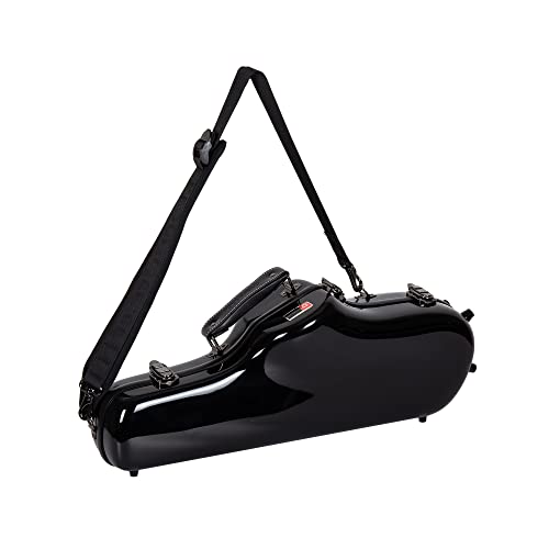 Crossrock Fiberglass Alto Saxophone Case - Includes Accessory Pocket, Removable Shoulder Straps, TSA Lock - Black (CRF1020ASBK)