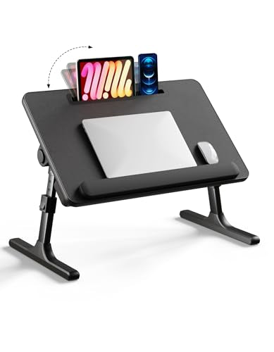 Laptop Desk for Bed,EWX Bed Table with Foldable Legs Tablet Slot Storage Drawer Silicone Wrist pad,Foldable Lap Table for Eating, Working, Writing and Drawing,22.8” x 14.6” Bed Desk