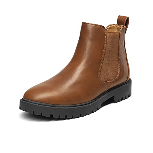 DREAM PAIRS Women's Low Heel Chelsea Ankle Boots Fashion Slip On Elastic Fall Booties Shoes,Size 10,Brownish/Yellow/PU,DAB213