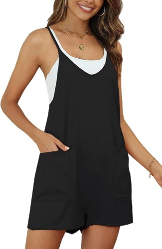 HAILTH Women's Overall Shorts Rompers for Women Casual Summer Short Jumpsuits Sleeveless Loose Spaghetti Strap Baggy Overalls Jumpers High Elasticity and Loose Fitting
