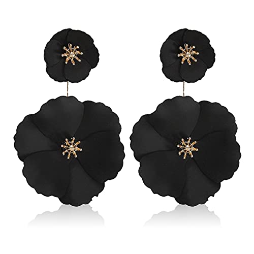 WUWEIJIAJIA Unique Bohemian Flower Dangle Earrings Boho Layered Floral Petal Drop Earring (Black)