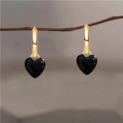 KVANU Personalized Exquisite Heart-Shaped Double-Sided Three-Dimensional Alloy Enamel Huggie Earrings Multi Color Retro Love Heart Huggie Earrings for Women Jewelry Gifts (Black)