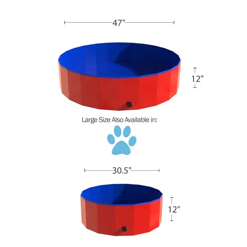 Portable Dog Pool for Large Dogs - Foldable Plastic Bathing Tub with Drain and Carrying Bag for Pets and Backyard Play with Kids by PETMAKER (Blue)