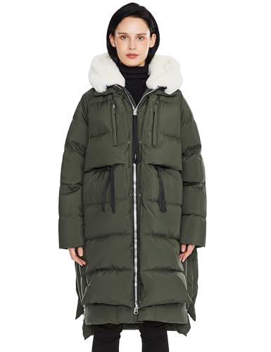 Orolay Women's Long Down Jacket Winter Puffer Jacket Warm Faux-Fur Collar Coat Armygreen Small