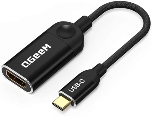 QGeeM USB C to HDMI Adapter 4K Cable, USB Type-C to HDMI Adapter [Thunderbolt 3/4] HDMI Adapter for Laptop MacBook Pro/Air, iPhone15 Pro max, Dell XPS, HP.Pixelbook, Thinkpad,Surface,etc.-Black