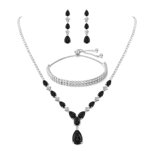 UDYLGOON Women Elegant Dangle Earrings Necklace Bracelet Jewelry Set Cubic Zirconia Crystal Jewelry for Bridal Bridesmaid Wedding Prom Formal (14K GOLD)