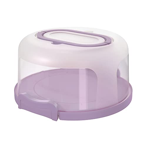 Top Shelf Elements Round Cake Carrier Two Sided Cake Holder Serves as Five Section Serving Tray, Portable Cake Stand Fits 10 inch Cake, Cake Box Comes With Handle, Cake Container Holds Pies (Lilac)