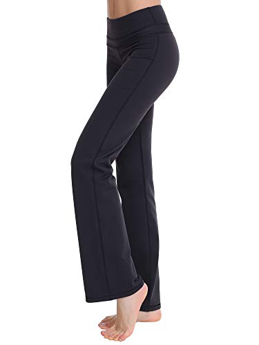 Zeronic Women's Bootcut Yoga Pants High Waist Tummy Control Long Bootleg Work Pants Workout Running Flare Pants for Women (X-Small) Black