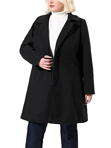 Agnes Orinda Women's Plus Size Coats Notched Lapel Single Breasted Cinched Waist Winter Pea Long Coat 2X Gray