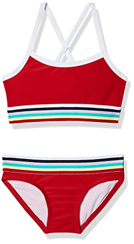 Kanu Surf Girls UPF 50+ Beach Sport Athletic Bikini Swimsuit, Tanya Red, 12