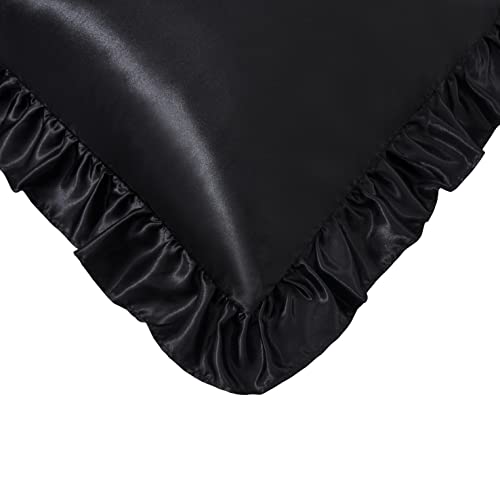 HommxJF Silky Satin Ruffled Pillow Cases for Hair and Skin,White Silk Pillowcases King Set of 2 with Envelope Closure Princess Room Decoration