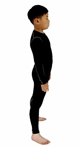 LANBAOSI Boys & Girls Long Sleeve Compression Shirts and Pant 2 PCS Set, Black, 5