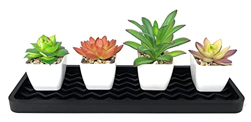 Happitasa Silicone Kitchen Sink Organizer Tray, Sponge Holder and Countertop Protector | Bathroom and Kitchen Soap Dish and Dispenser Tray (Black, 10" x 5.25", 10.3 Ounces, Zigzag)